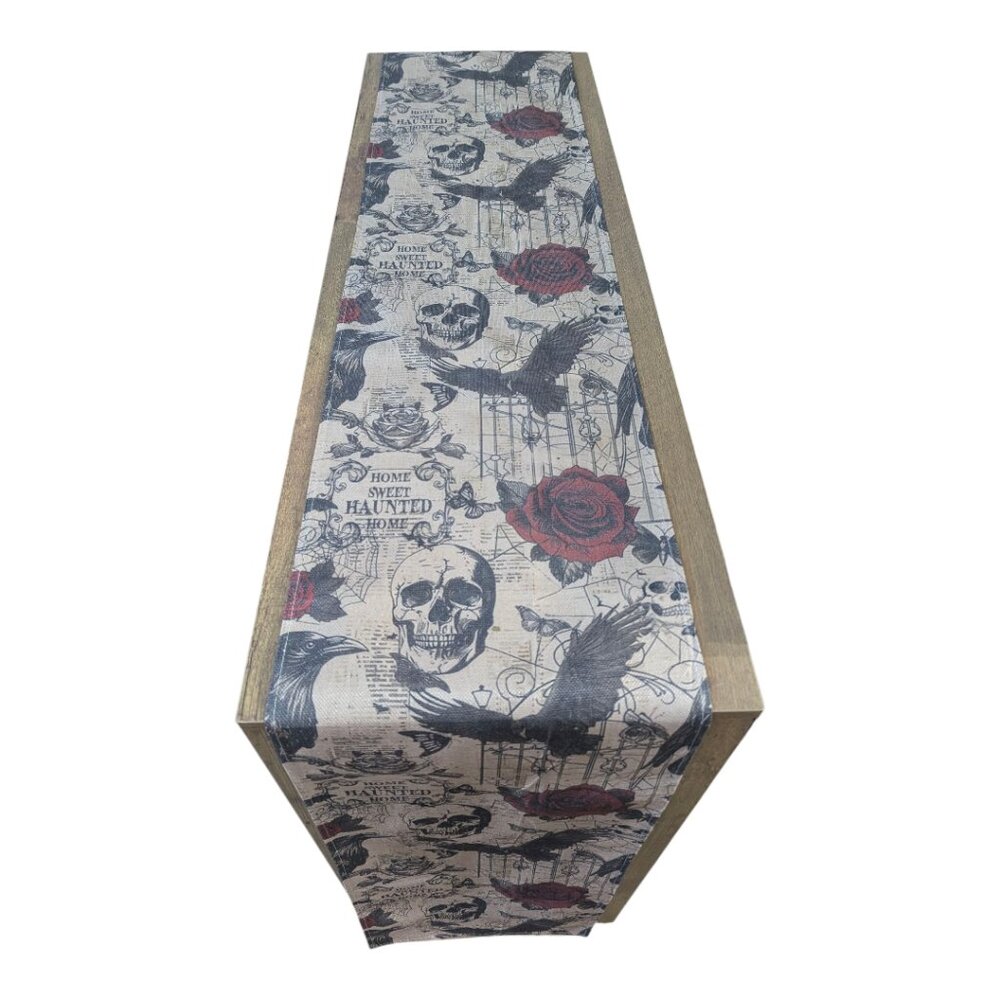 Artoid Mode Retro Gothic Skull Day of The Dead Halloween Table Runner, Roses